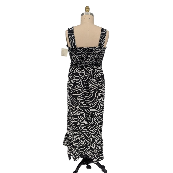 00693 Rails Zebra Smock Midi Dress Black White size Large animal print bohemian - Picture 2 of 6